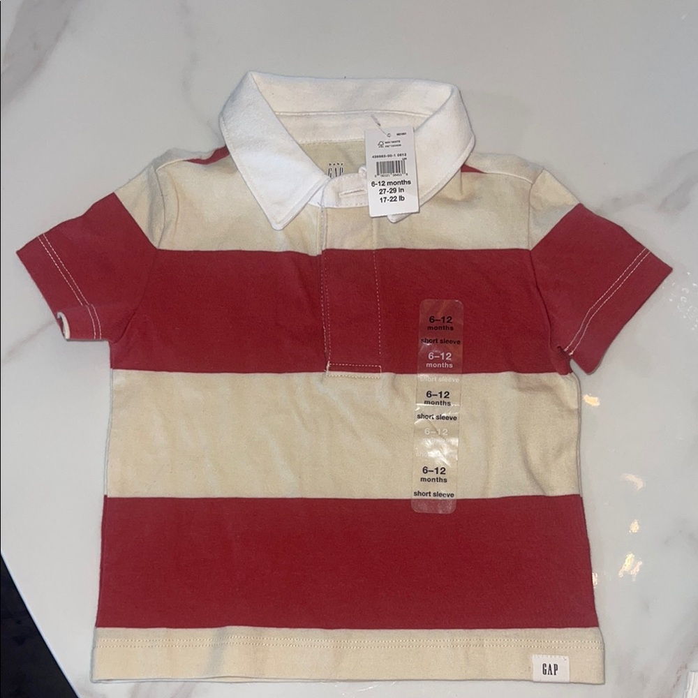 GAP Kids Red and Beige Striped Polo Shirt